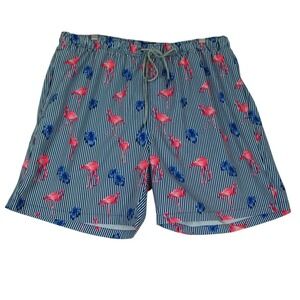 Rainforest Men's Swim Trunks Size XL‎ Flamingos Striped Lined Swimsuit Shorts